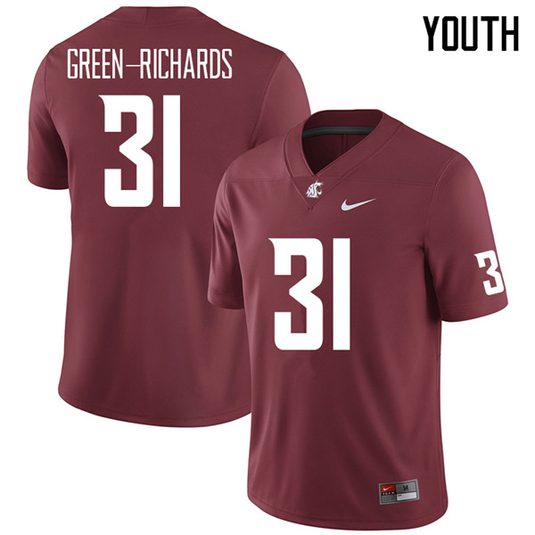 Youth #31 Myles Green-Richards Washington State Cougars College Football Jerseys Sale-Crimson